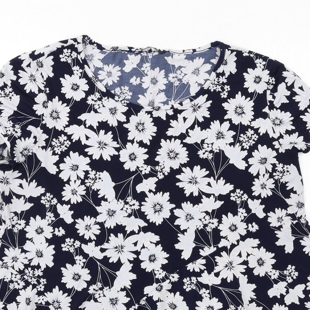 Roman Womens Blue Floral Polyester Basic Blouse Size 18 Boat Neck - Asymmetric