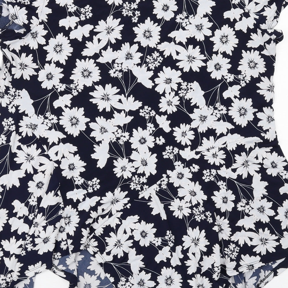 Roman Womens Blue Floral Polyester Basic Blouse Size 18 Boat Neck - Asymmetric