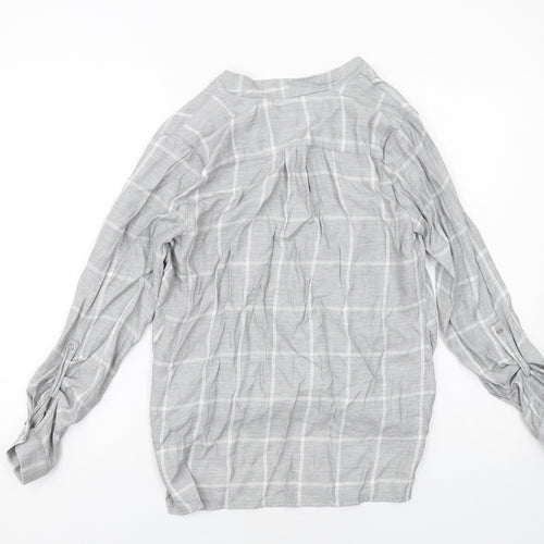 River Island Womens Grey Check Viscose Basic Blouse Size 6 V-Neck - Wrap Style