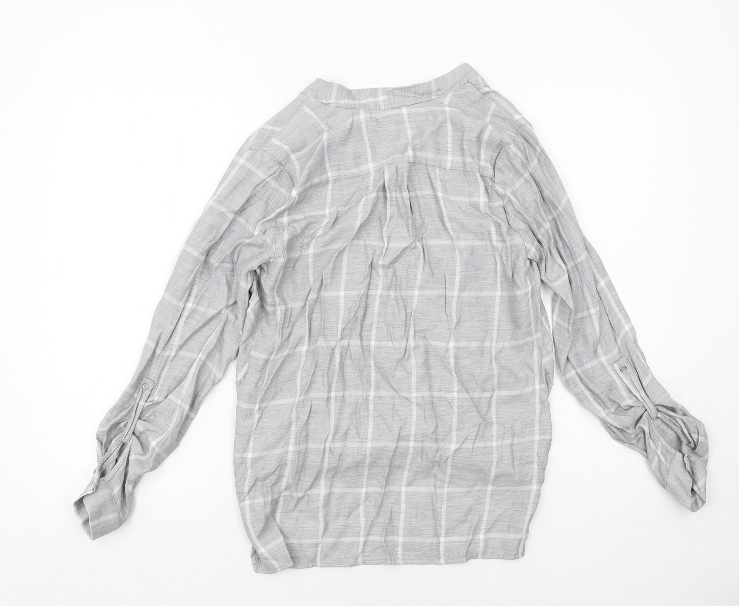 River Island Womens Grey Check Viscose Basic Blouse Size 6 V-Neck - Wrap Style