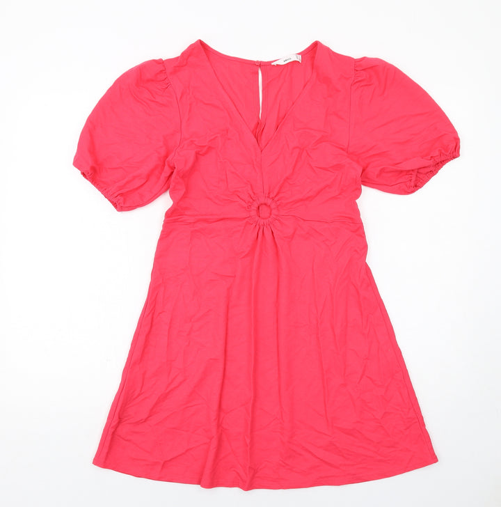 Mango Womens Pink Viscose A-Line Size M V-Neck Pullover - Ring Detail