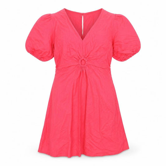 Front view of Mango women’s pink viscose a-line, size M, v-neck pullover - ring detail