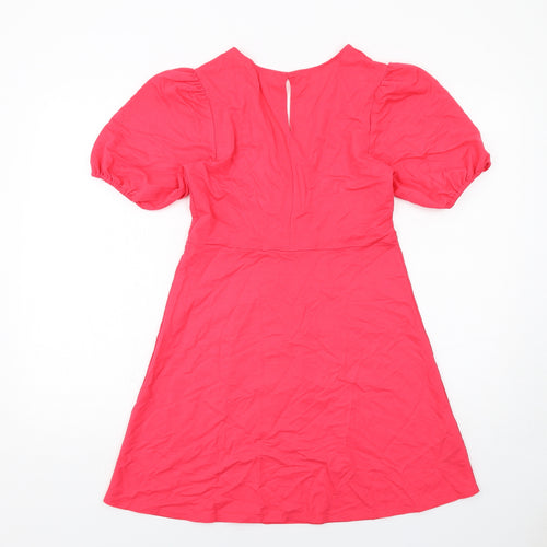 Mango Womens Pink Viscose A-Line Size M V-Neck Pullover - Ring Detail