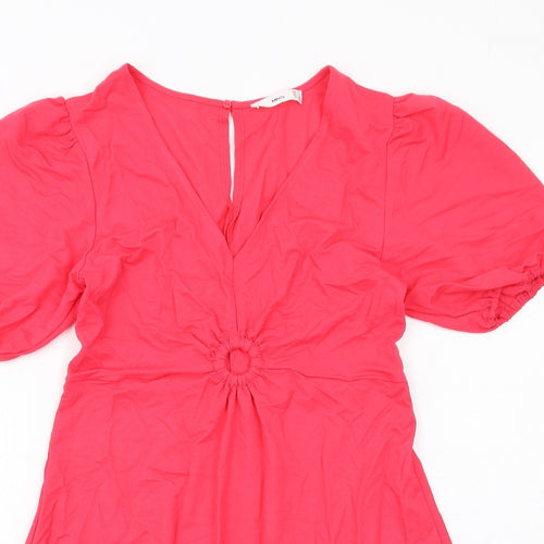 Mango Womens Pink Viscose A-Line Size M V-Neck Pullover - Ring Detail