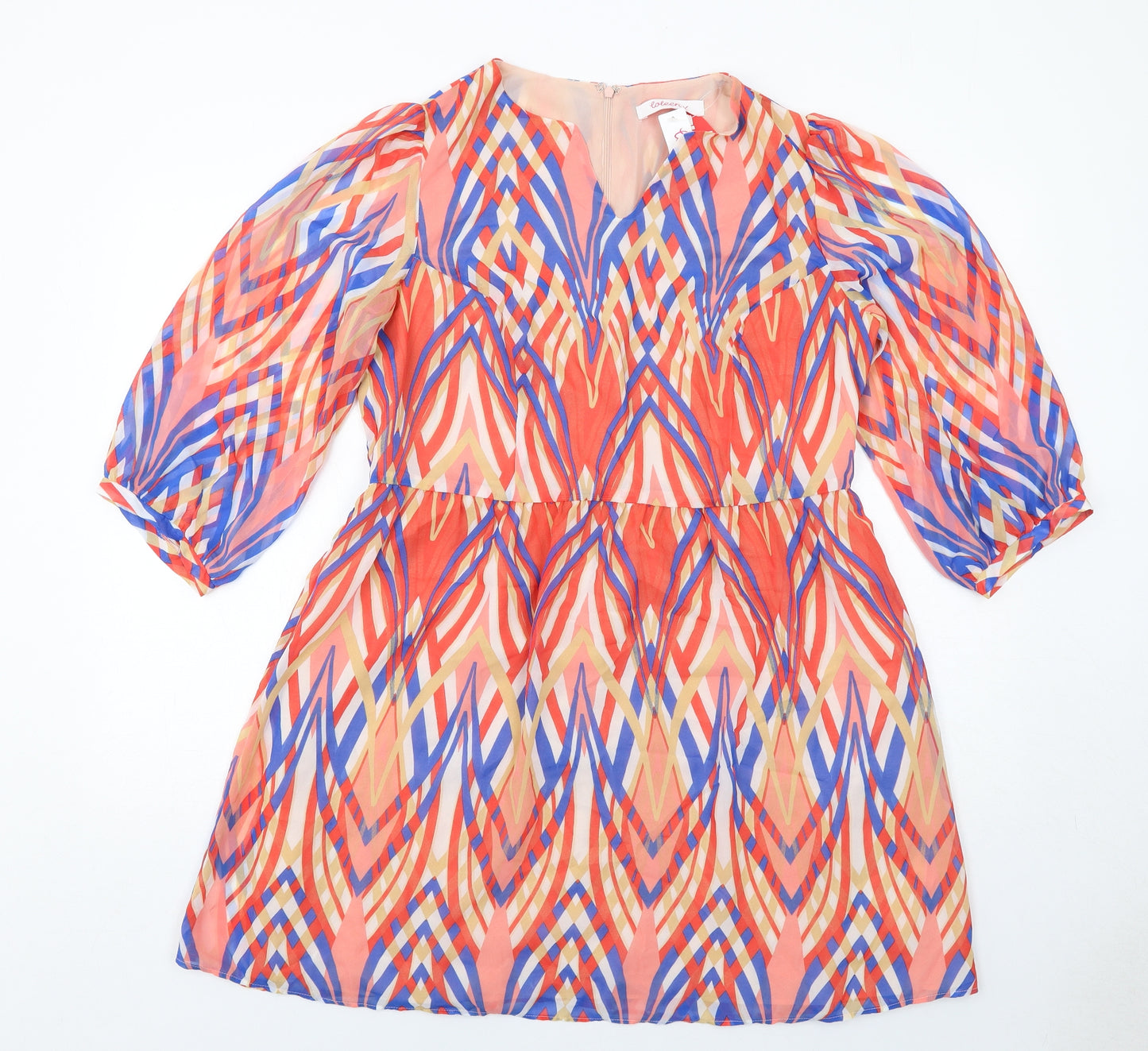 Coleen Womens Multicoloured Geometric Polyester A-Line Size 16 V-Neck Zip