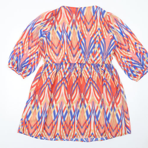 Coleen Womens Multicoloured Geometric Polyester A-Line Size 16 V-Neck Zip
