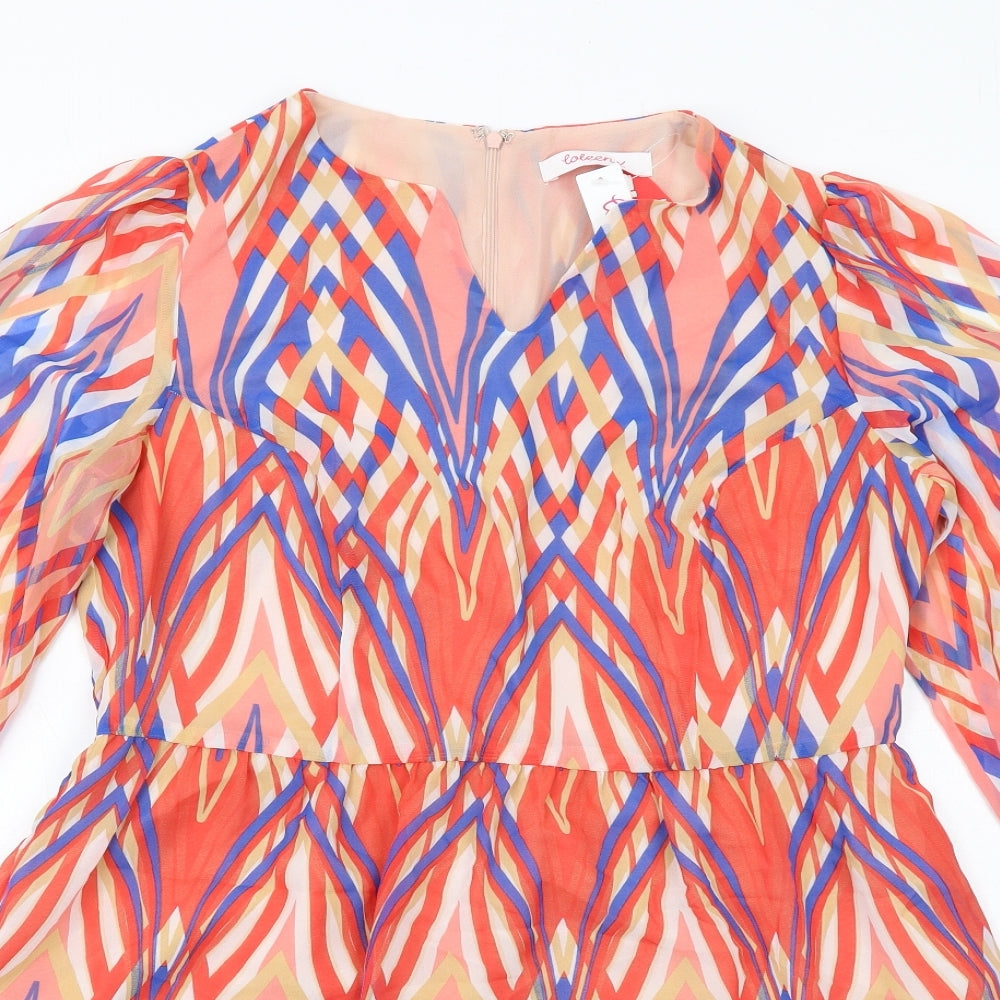 Coleen Womens Multicoloured Geometric Polyester A-Line Size 16 V-Neck Zip