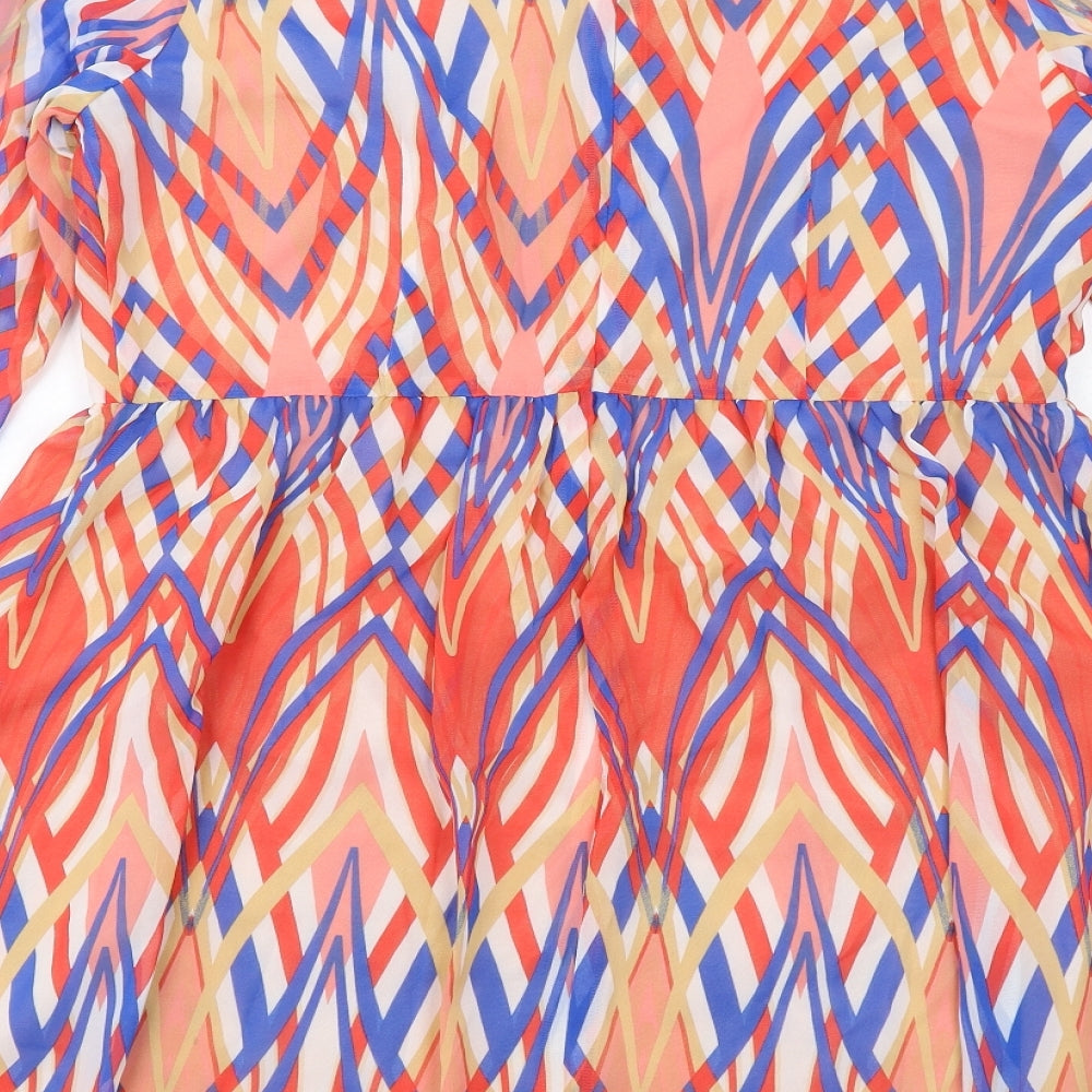 Coleen Womens Multicoloured Geometric Polyester A-Line Size 16 V-Neck Zip