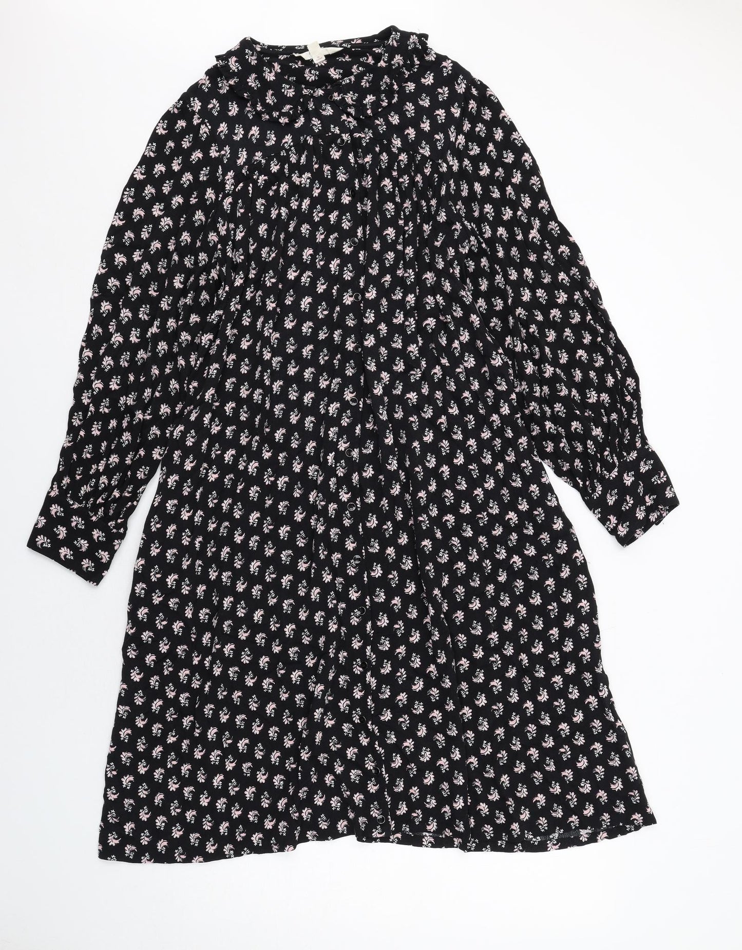 Per Una Womens Black Geometric Viscose Shirt Dress Size 14 Collared Button
