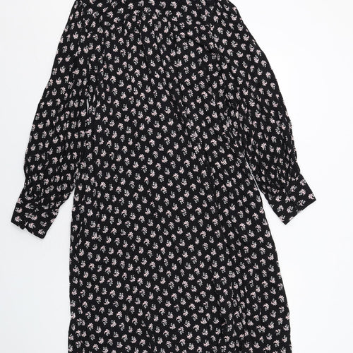 Per Una Womens Black Geometric Viscose Shirt Dress Size 14 Collared Button