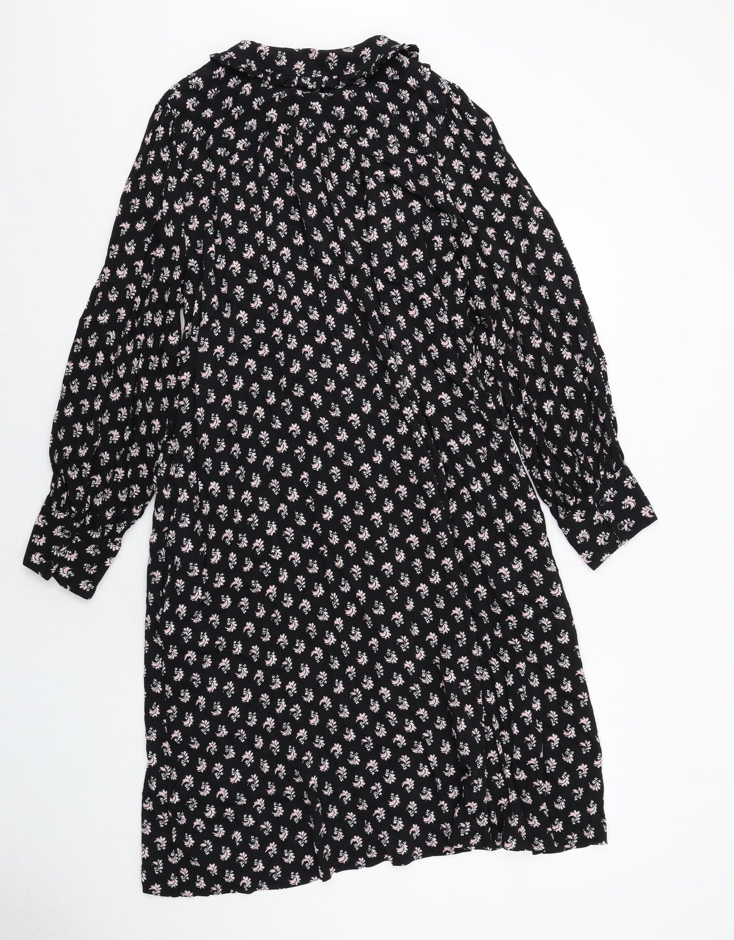 Per Una Womens Black Geometric Viscose Shirt Dress Size 14 Collared Button