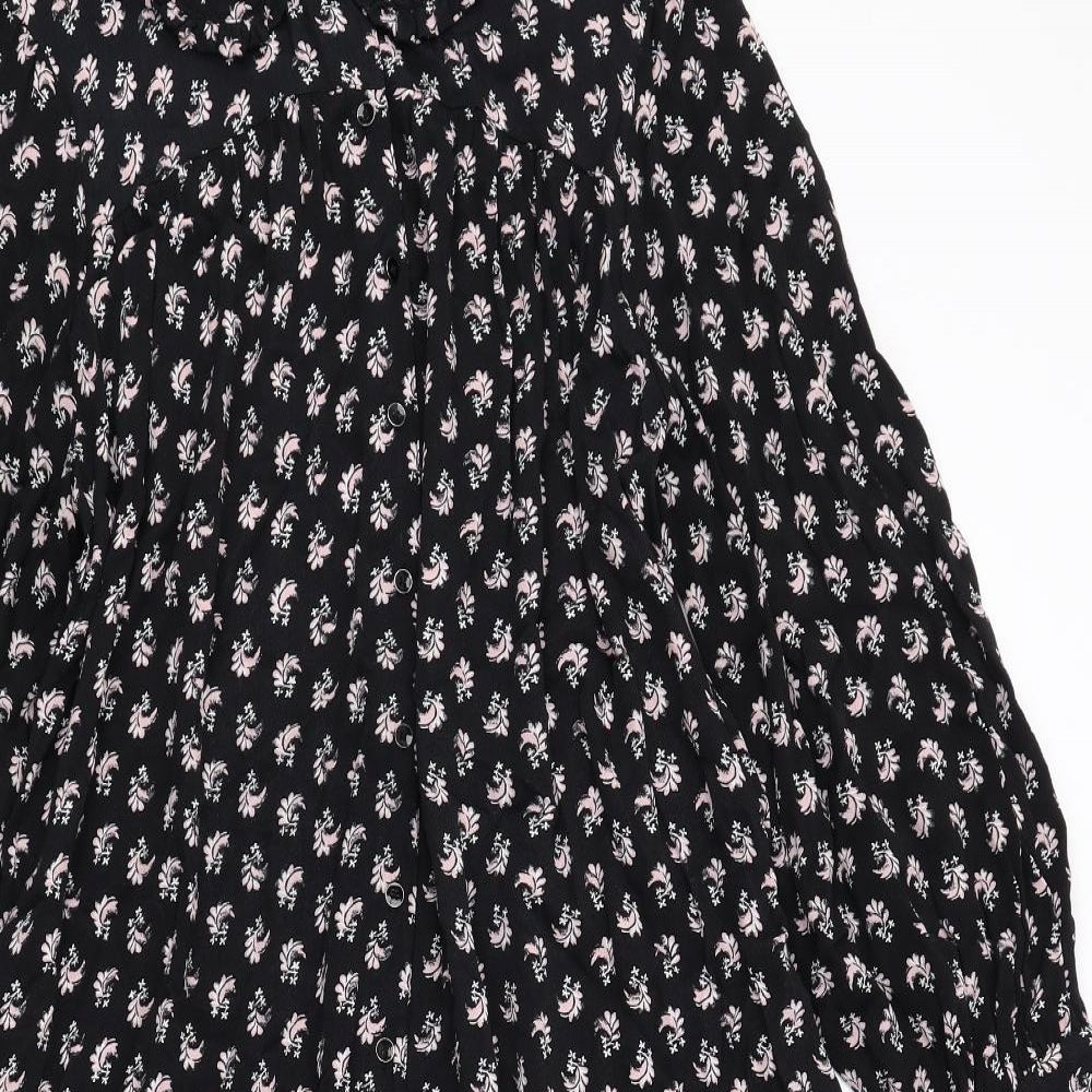 Per Una Womens Black Geometric Viscose Shirt Dress Size 14 Collared Button