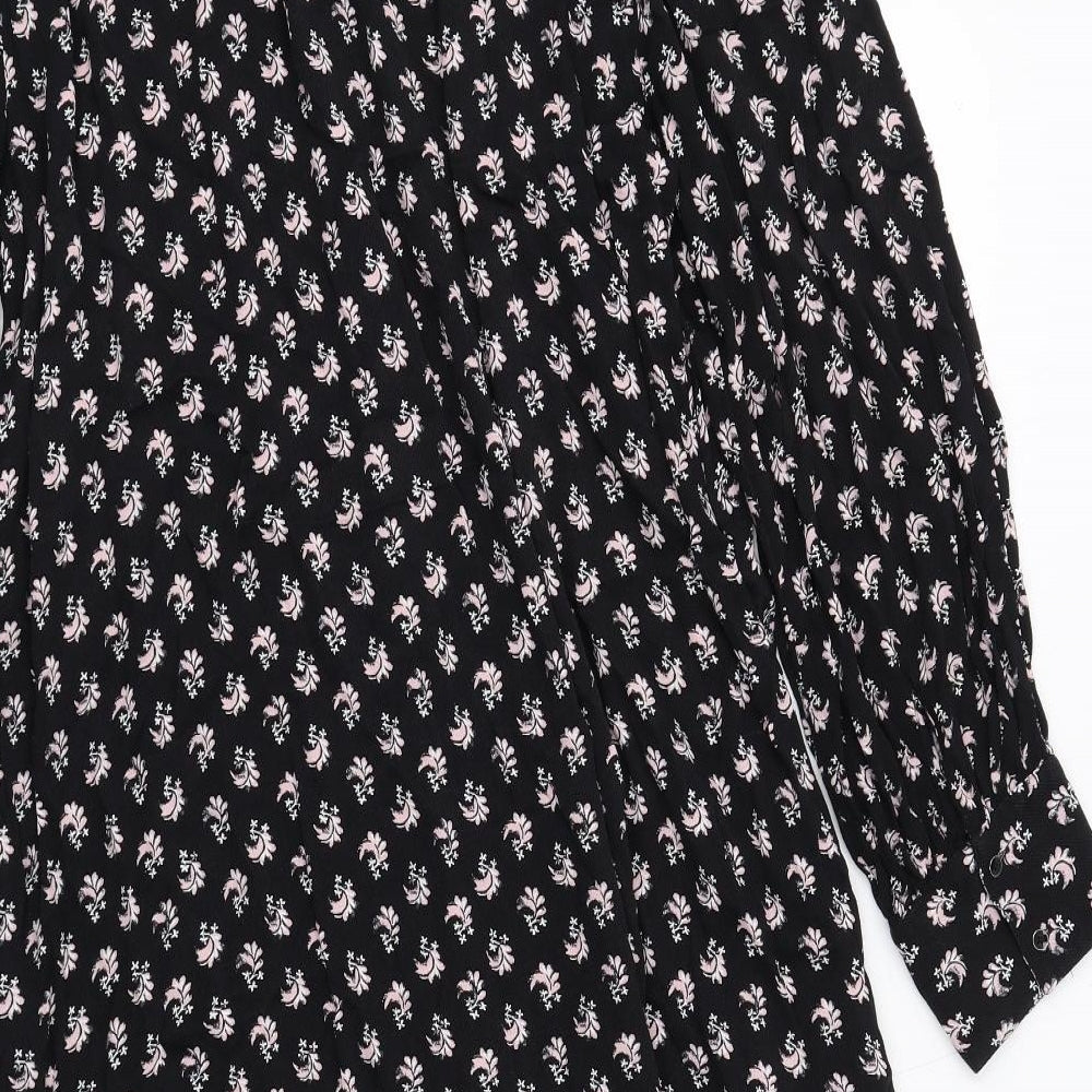 Per Una Womens Black Geometric Viscose Shirt Dress Size 14 Collared Button