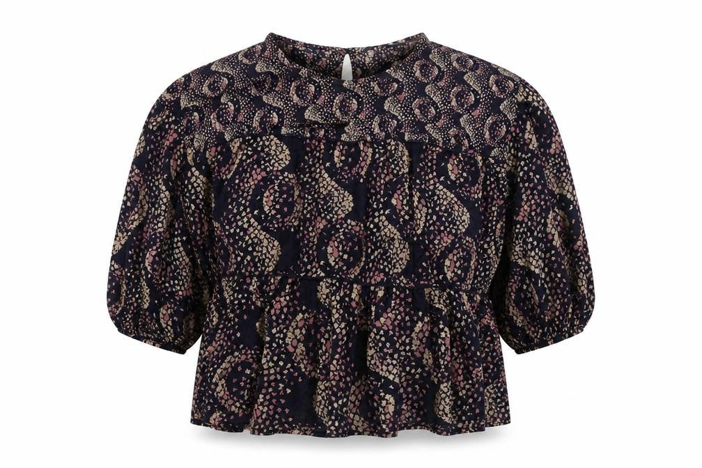 Next Womens Blue Geometric Viscose Basic Blouse Size 6 Round Neck