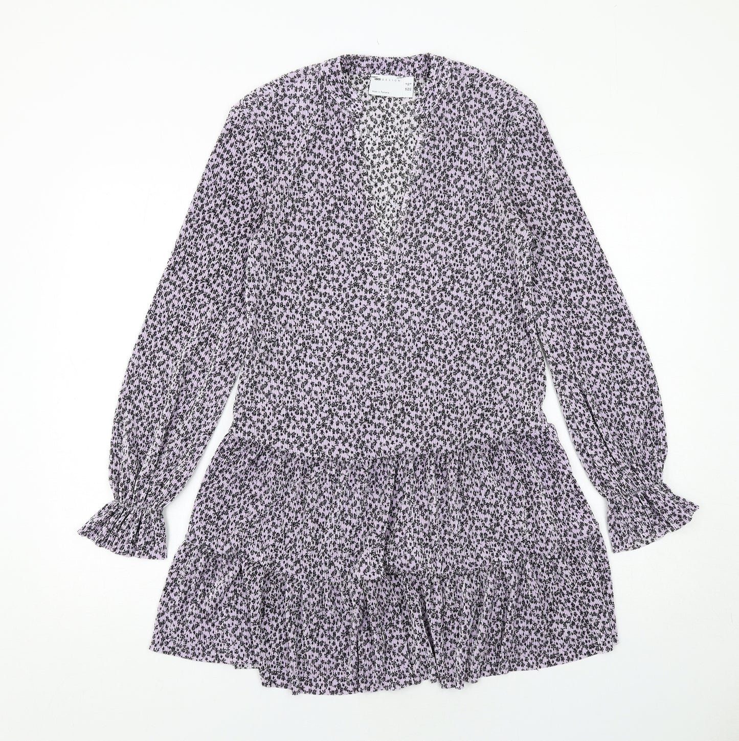 ASOS Womens Purple Floral Polyester A-Line Size 4 V-Neck Pullover