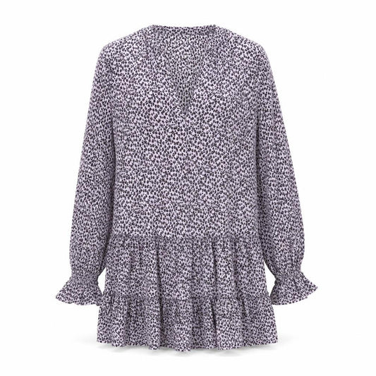 Front view of ASOS women’s purple floral polyester a-line, size UK 4, v-neck pullover