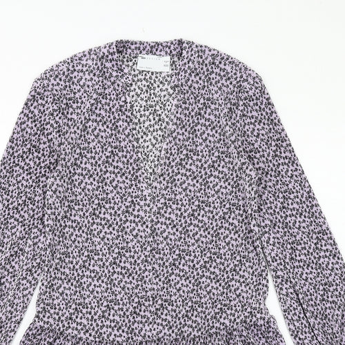 ASOS Womens Purple Floral Polyester A-Line Size 4 V-Neck Pullover