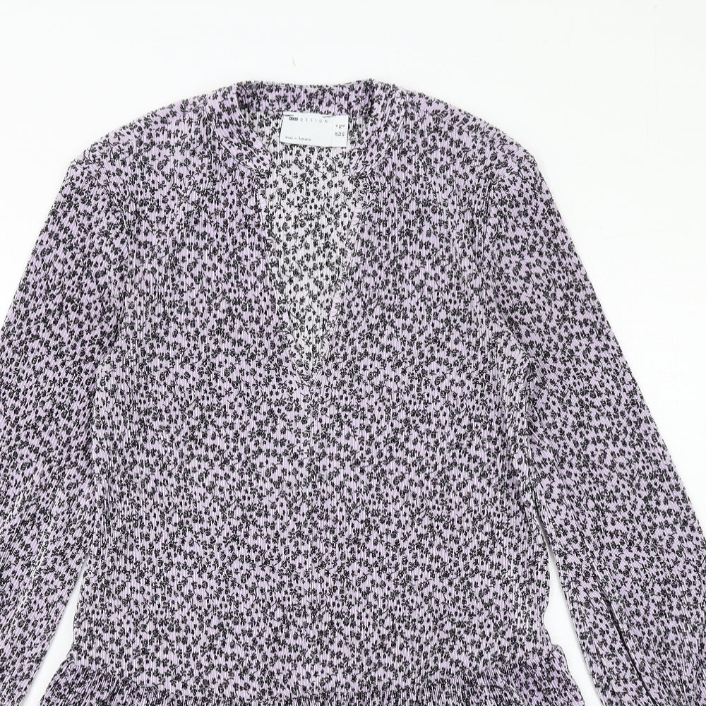 ASOS Womens Purple Floral Polyester A-Line Size 4 V-Neck Pullover