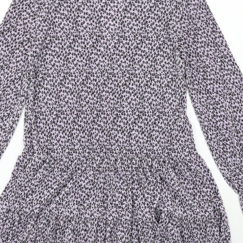 ASOS Womens Purple Floral Polyester A-Line Size 4 V-Neck Pullover