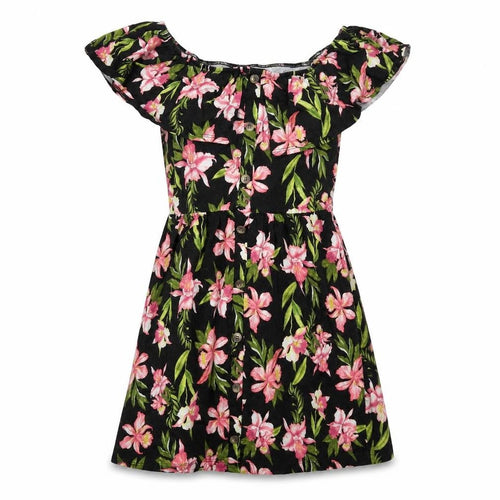 ASOS Womens Black Floral Cotton Fit & Flare Size 8 Off the Shoulder Pullover