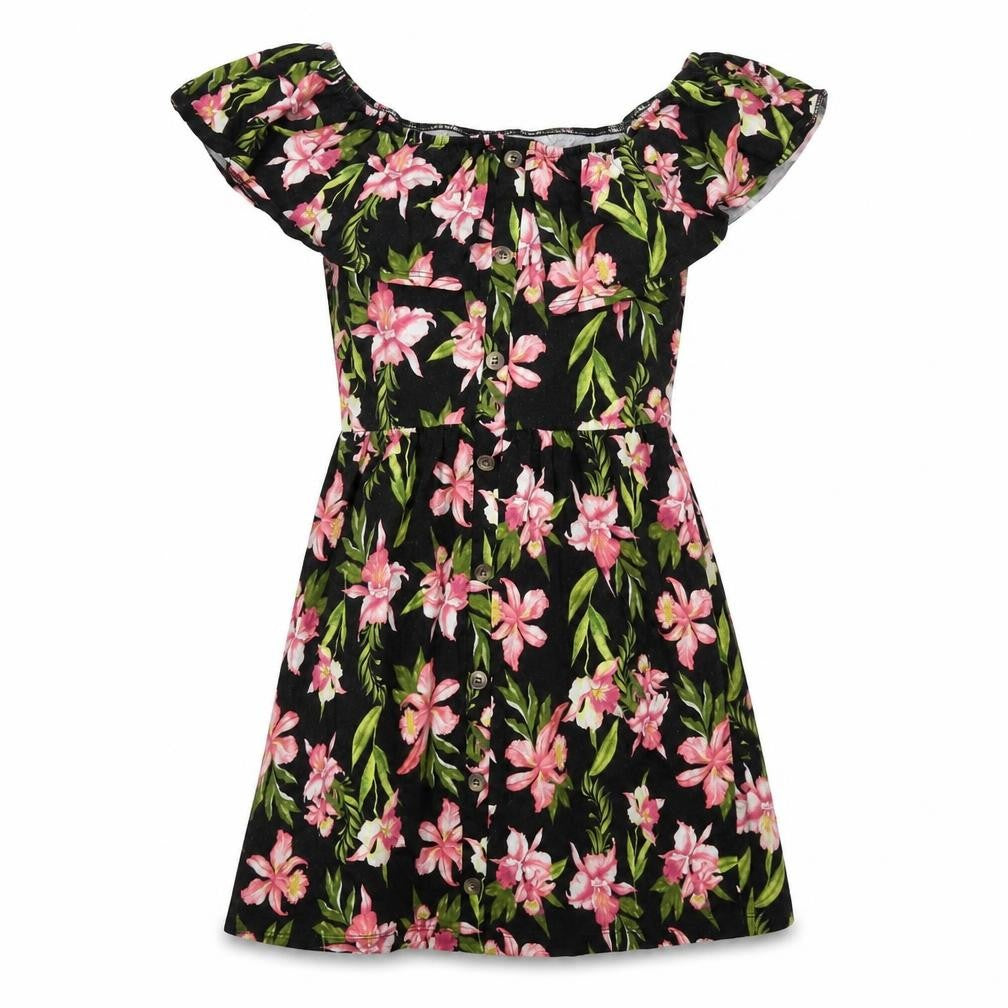 ASOS Womens Black Floral Cotton Fit & Flare Size 8 Off the Shoulder Pullover