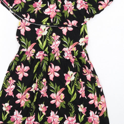 ASOS Womens Black Floral Cotton Fit & Flare Size 8 Off the Shoulder Pullover