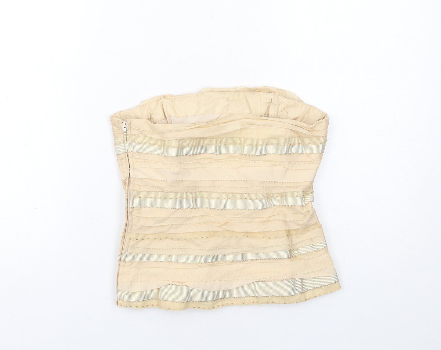 Coast Womens Beige Cotton Cropped Blouse Size 8 Off the Shoulder