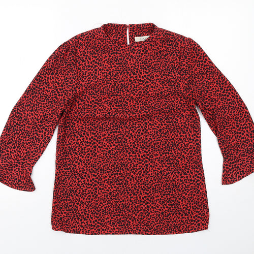 Oasis Womens Red Geometric Polyester Basic Blouse Size 8 Round Neck
