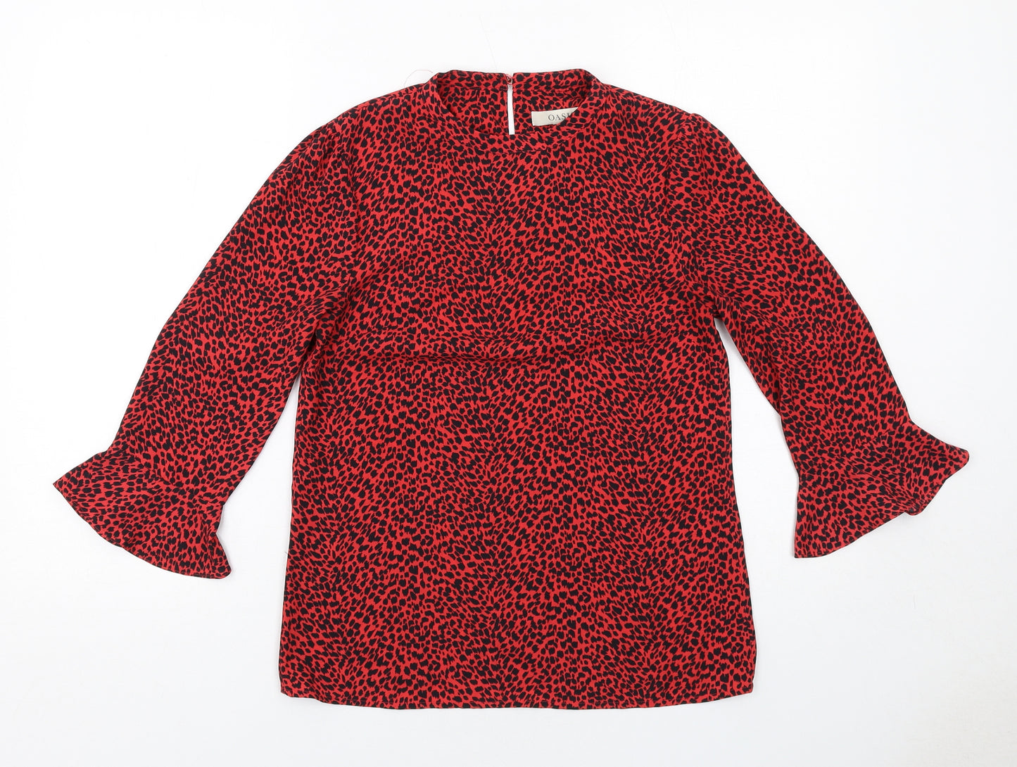 Oasis Womens Red Geometric Polyester Basic Blouse Size 8 Round Neck