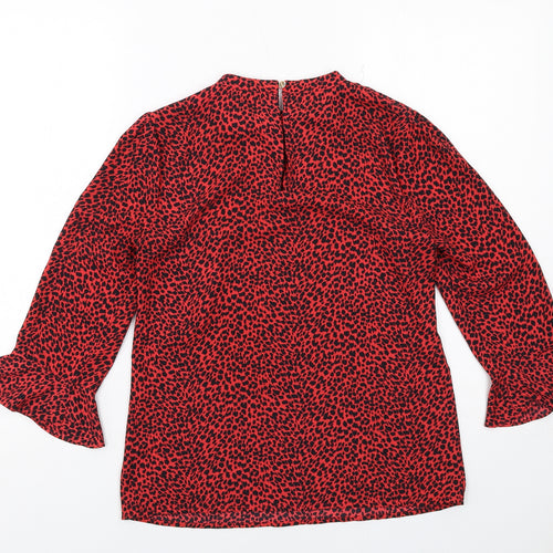 Oasis Womens Red Geometric Polyester Basic Blouse Size 8 Round Neck