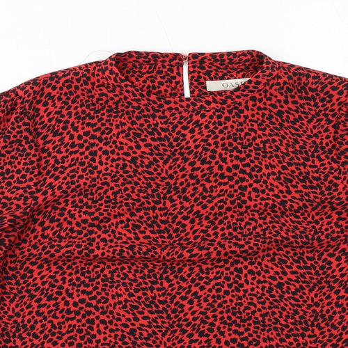 Oasis Womens Red Geometric Polyester Basic Blouse Size 8 Round Neck
