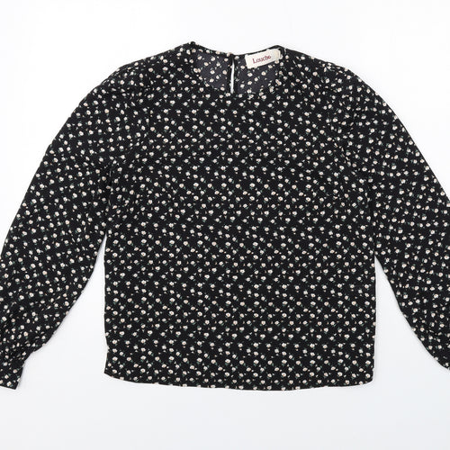 Louche Womens Black Floral Polyester Basic Blouse Size 8 Round Neck