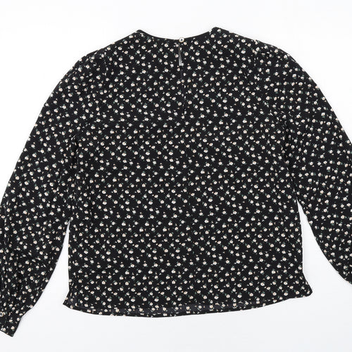 Louche Womens Black Floral Polyester Basic Blouse Size 8 Round Neck