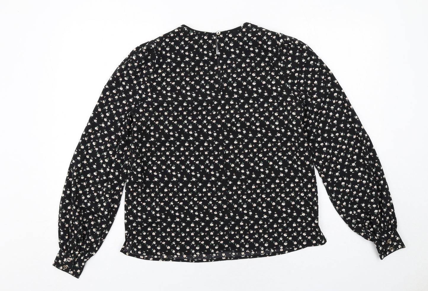 Louche Womens Black Floral Polyester Basic Blouse Size 8 Round Neck