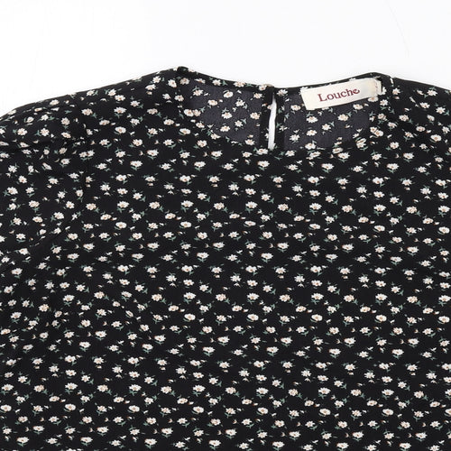 Louche Womens Black Floral Polyester Basic Blouse Size 8 Round Neck