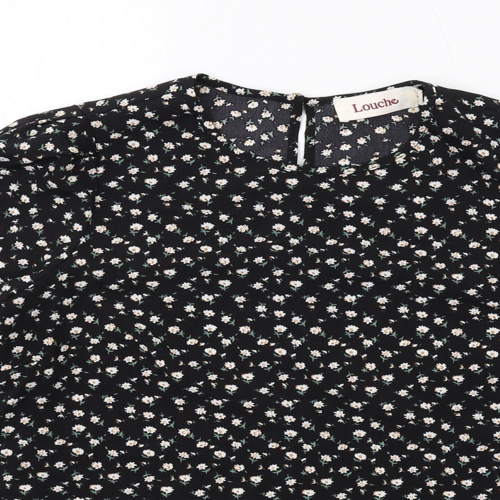 Louche Womens Black Floral Polyester Basic Blouse Size 8 Round Neck