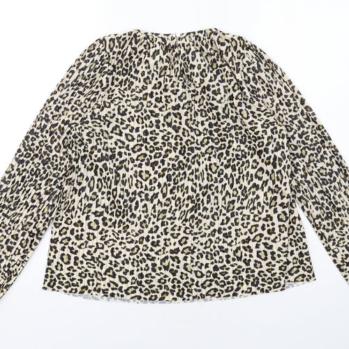 H&M Womens Beige Animal Print Polyester Basic Blouse Size XS Round Neck - Leopard Print