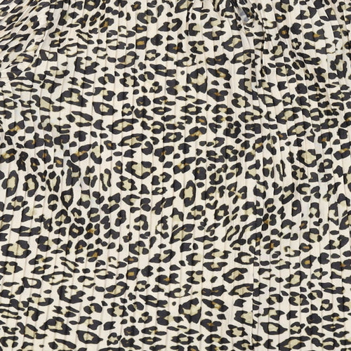 H&M Womens Beige Animal Print Polyester Basic Blouse Size XS Round Neck - Leopard Print
