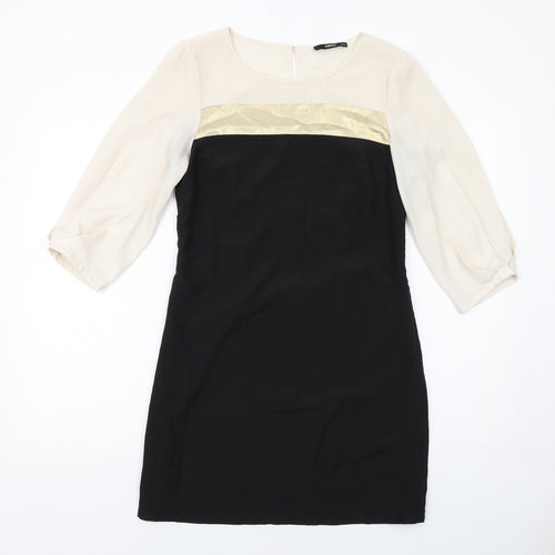 Oasis Womens Black Colourblock Polyester A-Line Size 8 Round Neck Zip