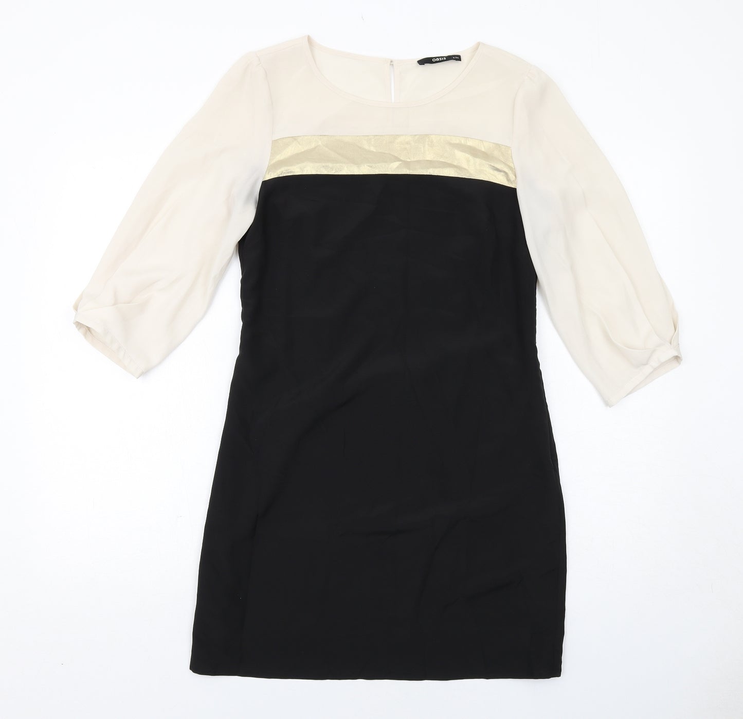 Oasis Womens Black Colourblock Polyester A-Line Size 8 Round Neck Zip