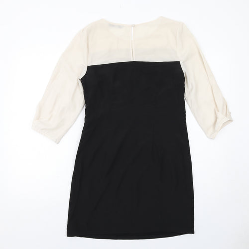 Oasis Womens Black Colourblock Polyester A-Line Size 8 Round Neck Zip