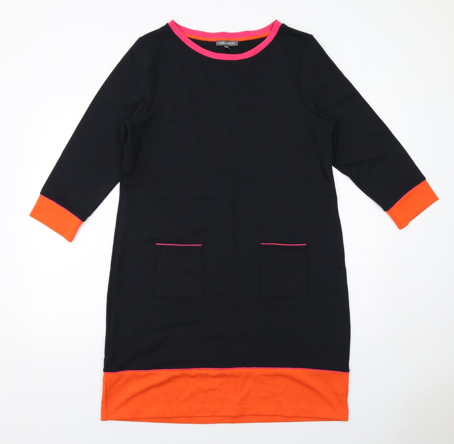 Laura Ashley Womens Black Colourblock Viscose Jumper Dress Size 14 Round Neck Pullover