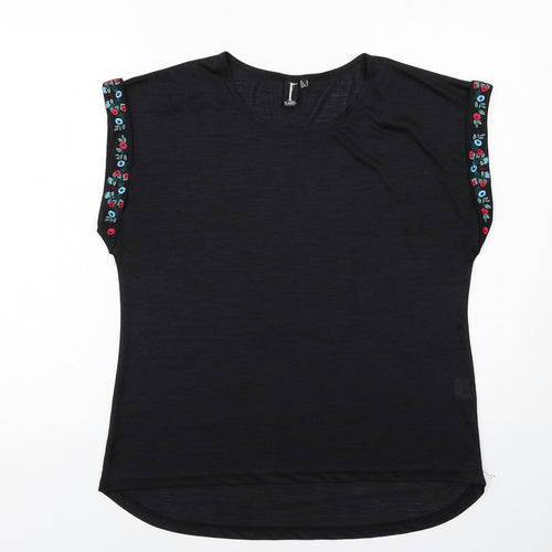 Izabel London Womens Black Polyester Basic T-Shirt Size 12 Round Neck
