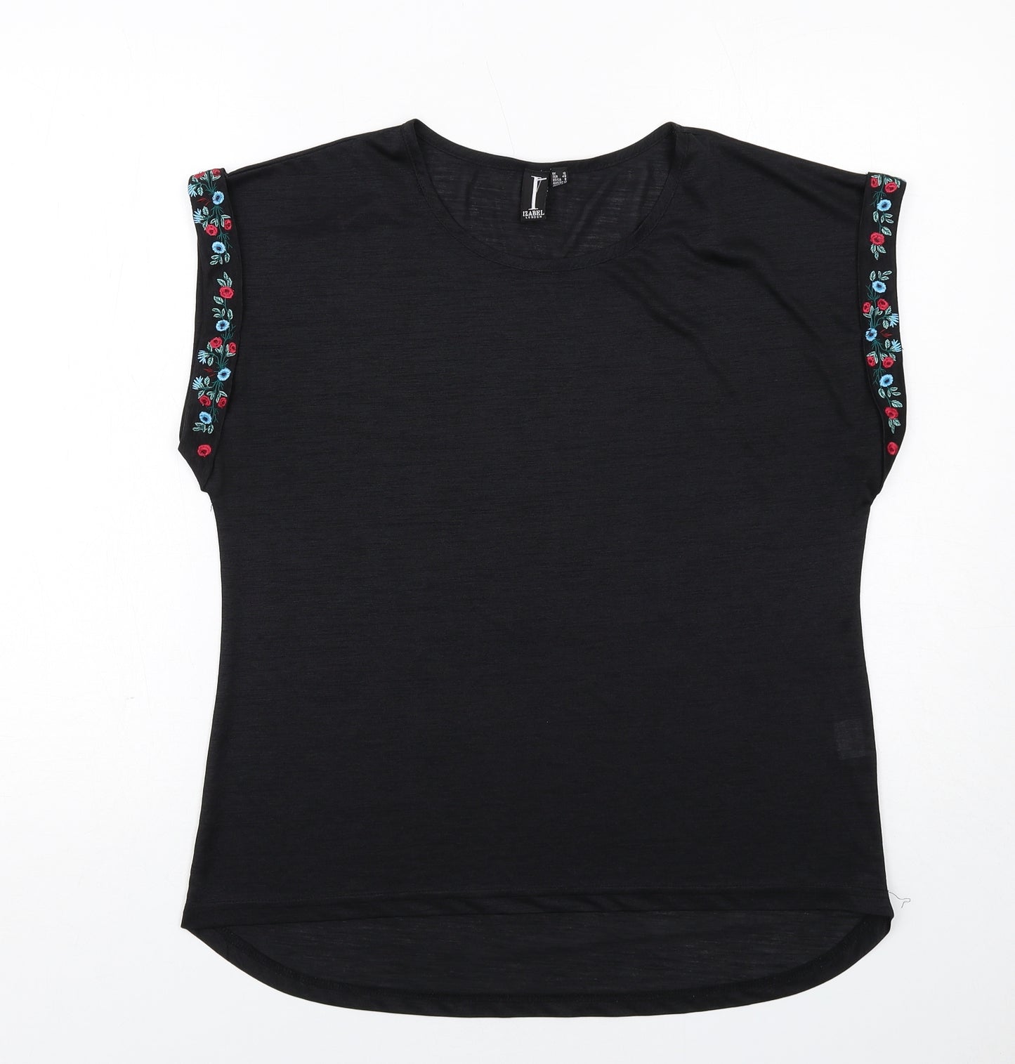 Izabel London Womens Black Polyester Basic T-Shirt Size 12 Round Neck