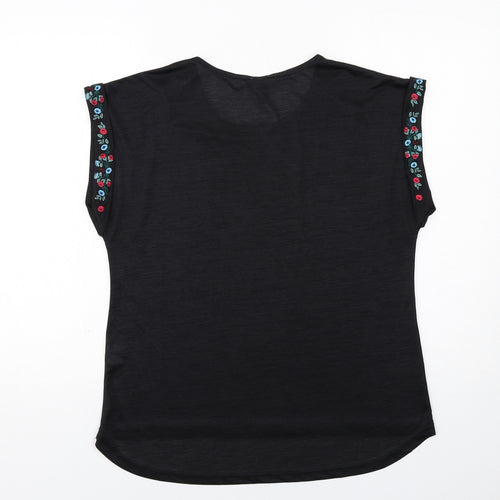 Izabel London Womens Black Polyester Basic T-Shirt Size 12 Round Neck