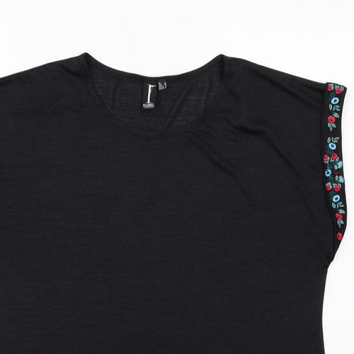 Izabel London Womens Black Polyester Basic T-Shirt Size 12 Round Neck