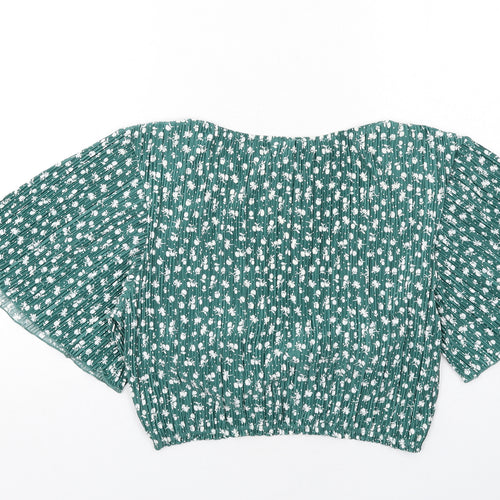H&M Womens Green Geometric Polyester Cropped Blouse Size L V-Neck