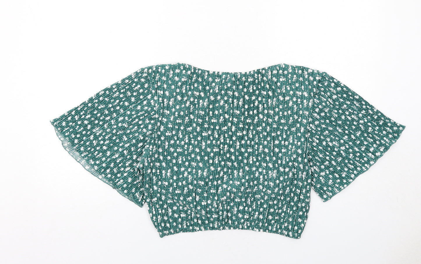 H&M Womens Green Geometric Polyester Cropped Blouse Size L V-Neck