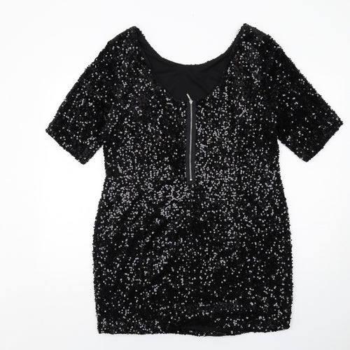 Red Herring Womens Black Polyester A-Line Size 18 Round Neck Zip