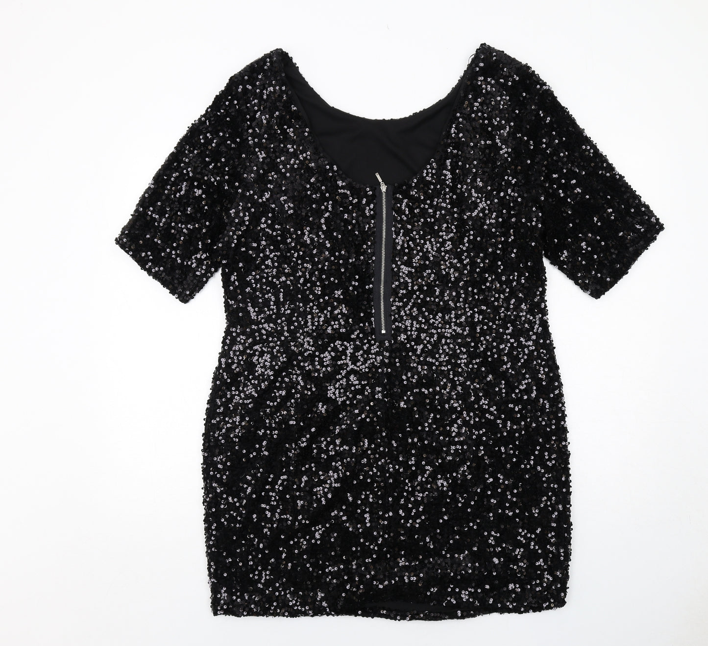 Red Herring Womens Black Polyester A-Line Size 18 Round Neck Zip